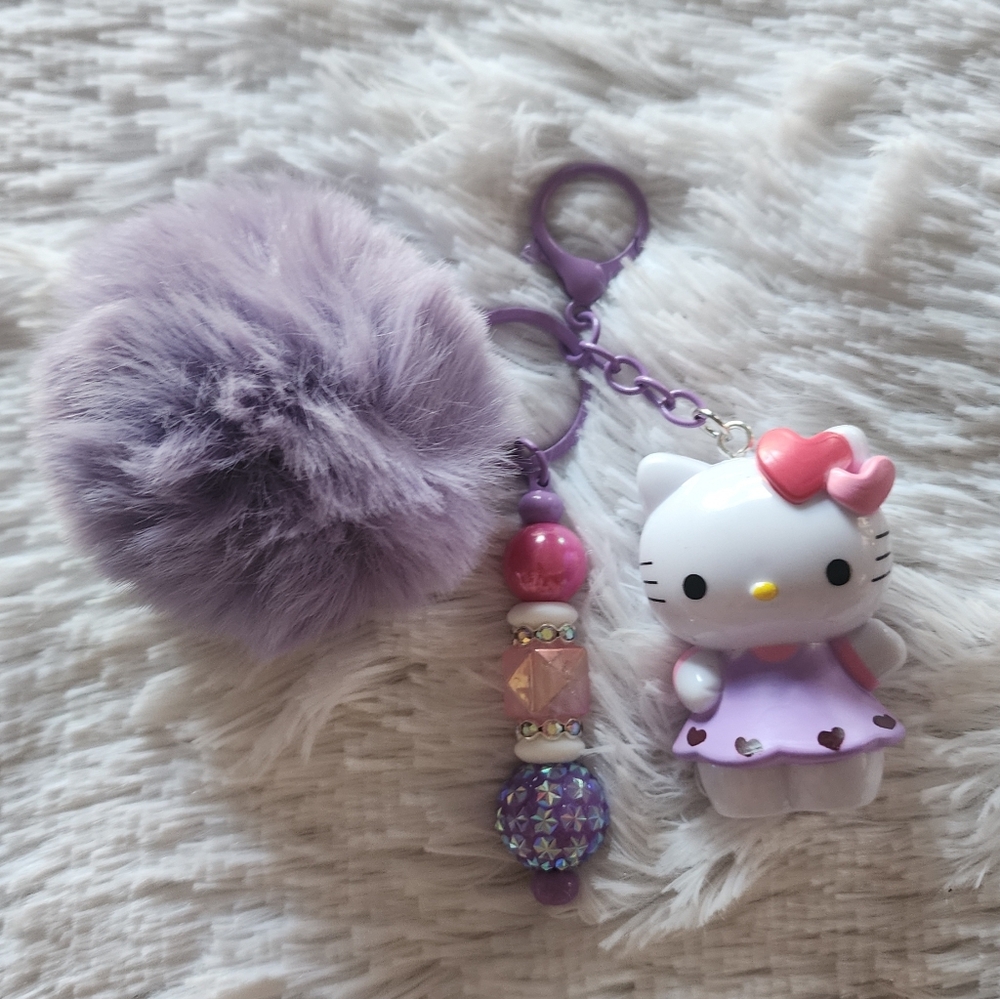 Hello Kitty Pink and Purple Keychain with Pom Pom
